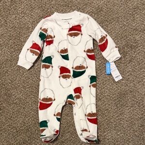 Carter's White Baby Footed One-Piece with Red and Green Santa Faces
